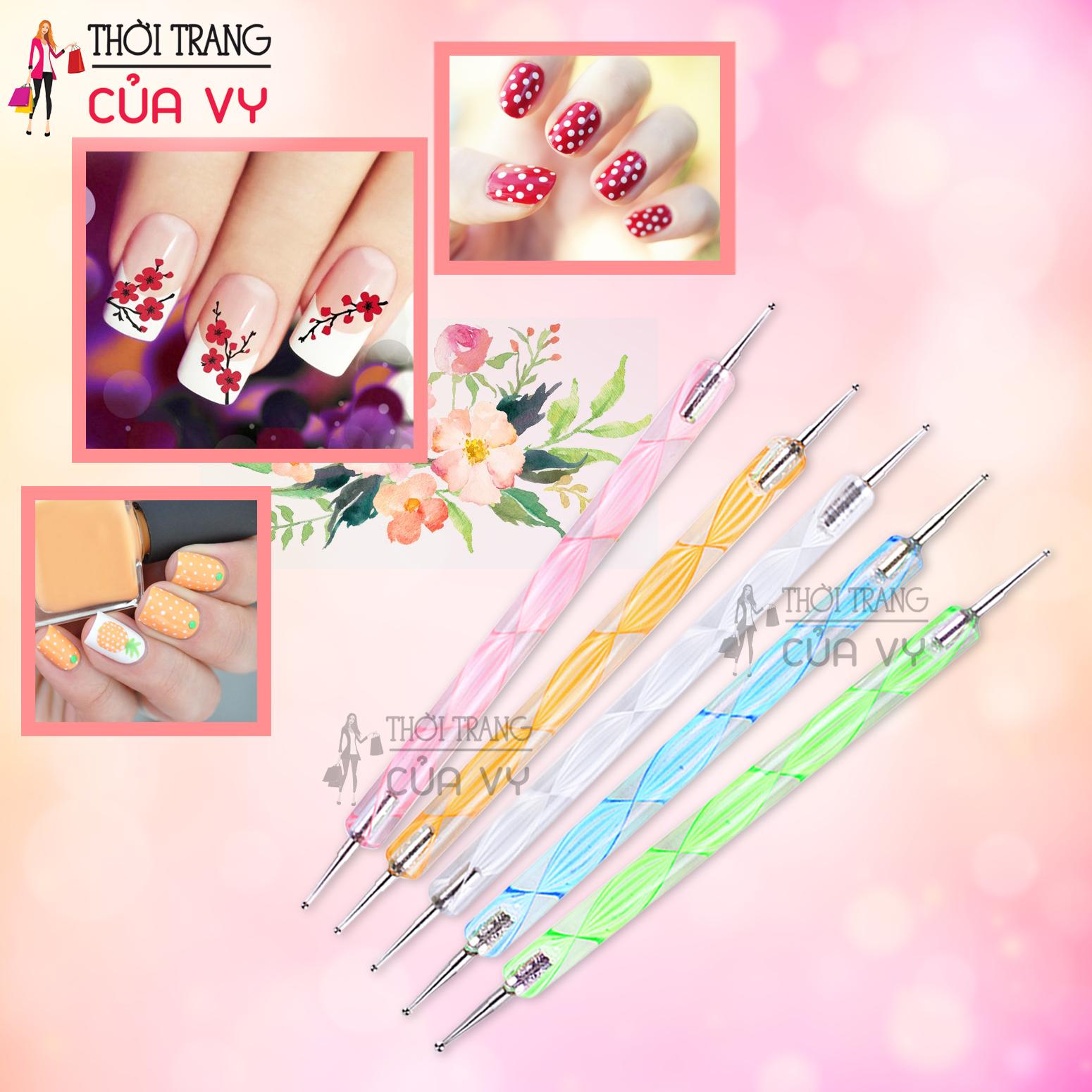 BỘ 5 CỌ VẼ MÓNG CHẤM BI CÁNH HOA VÀ GẮN ĐÁ 2 ĐẦU TIỆN DỤNG CÁN NHỰA