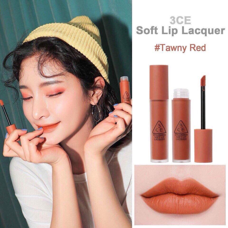 Son kem lì 3ce soft lip lacquer #tawny red - tone cam đất