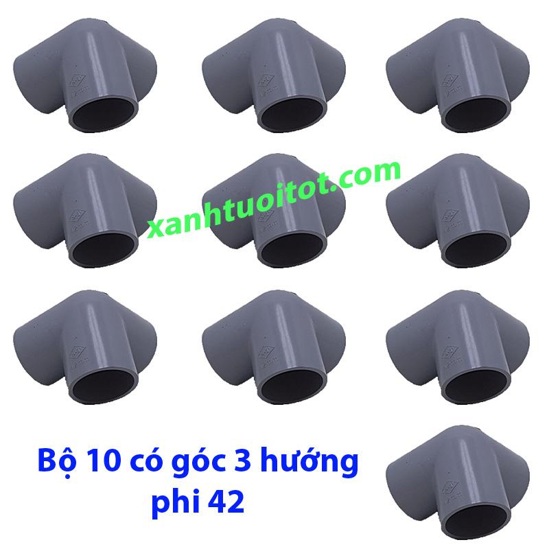 [HCM]Co góc 3 hướng phi 42 nhựa PVC màu xám