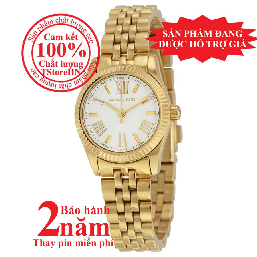 Đồng hồ nữ michael kors mk3229, mặt trắng vỏ và dây màu vàng , size 26mm