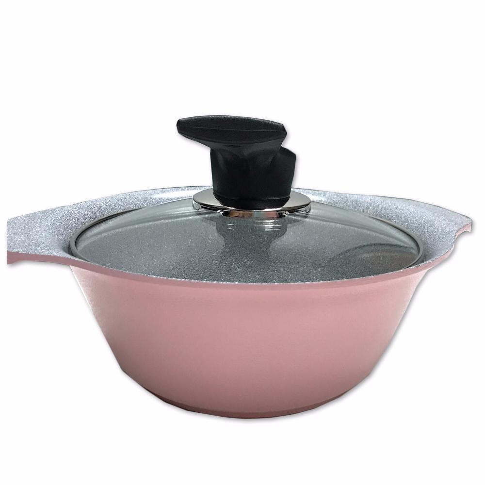 Nồi ceramic vân đá đáy từ ilo hàn quốc 18/21/24/27cm nắp kính - hồng