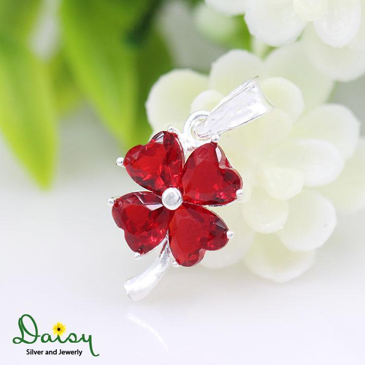 Mặt dây chuyền, mặt dây chuyền đẹp, mặt dây chuyền nữ đẹp, mặt dây chuyền bạc nữ cỏ 4 lá - đỏ chất liệu bạc ta thương hiệu daisy jewelry