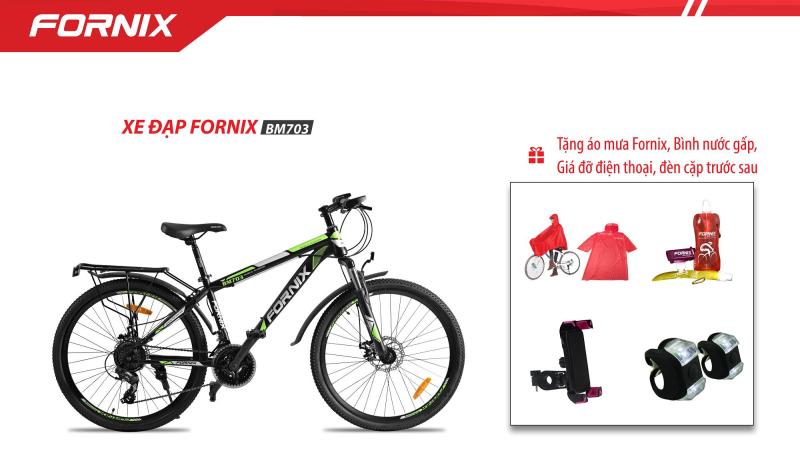 Mua Xe đạp địa hình hiệu FORNIX BM703 + 4 quà tặng (áo mưa fornix-bình nước gấp-giá đỡ điện thoại-đèn cặp trước sau)