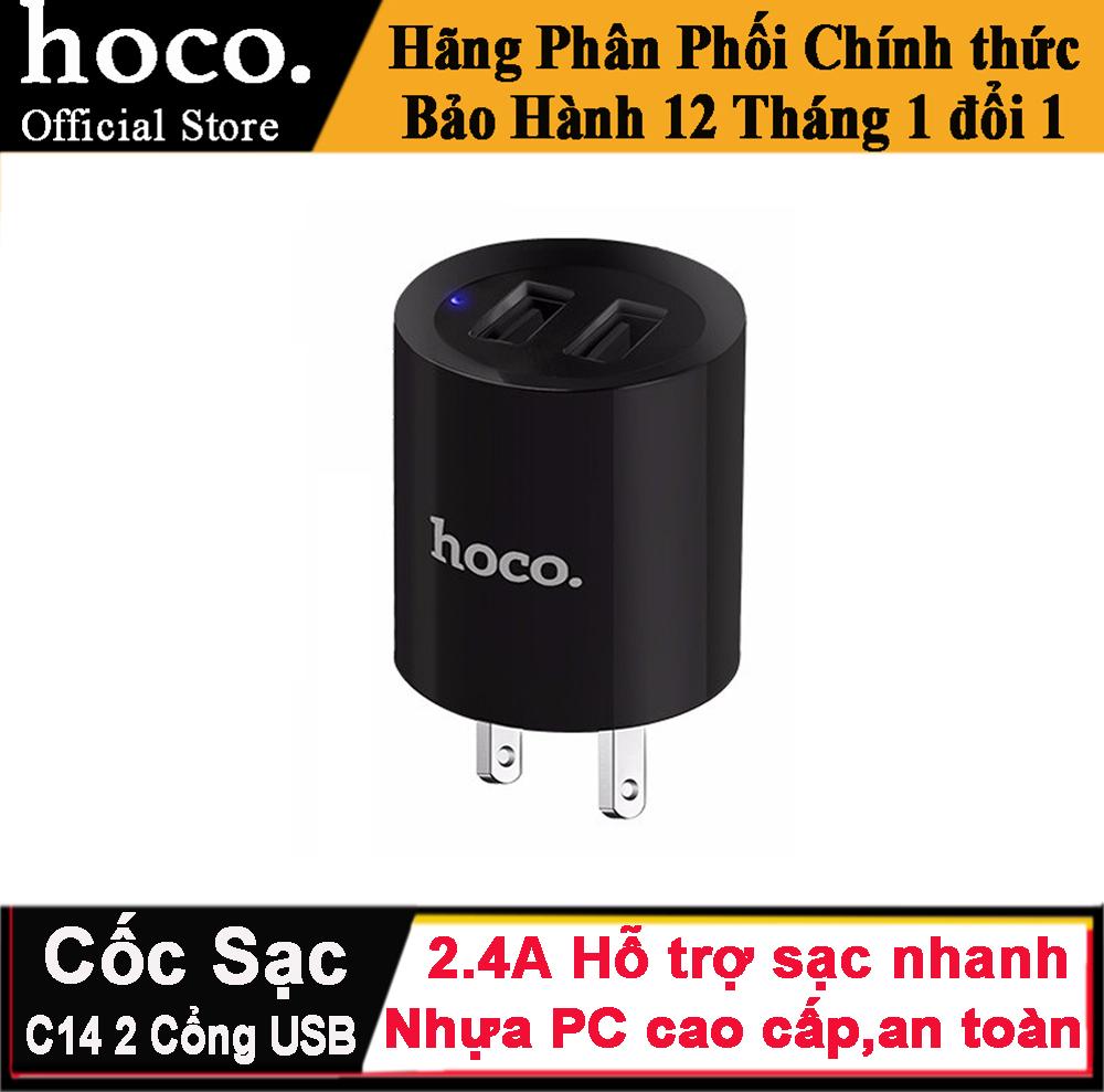 Cốc sạc 2 cổng hoco c14 2.4a sạc nhanh cao cấp