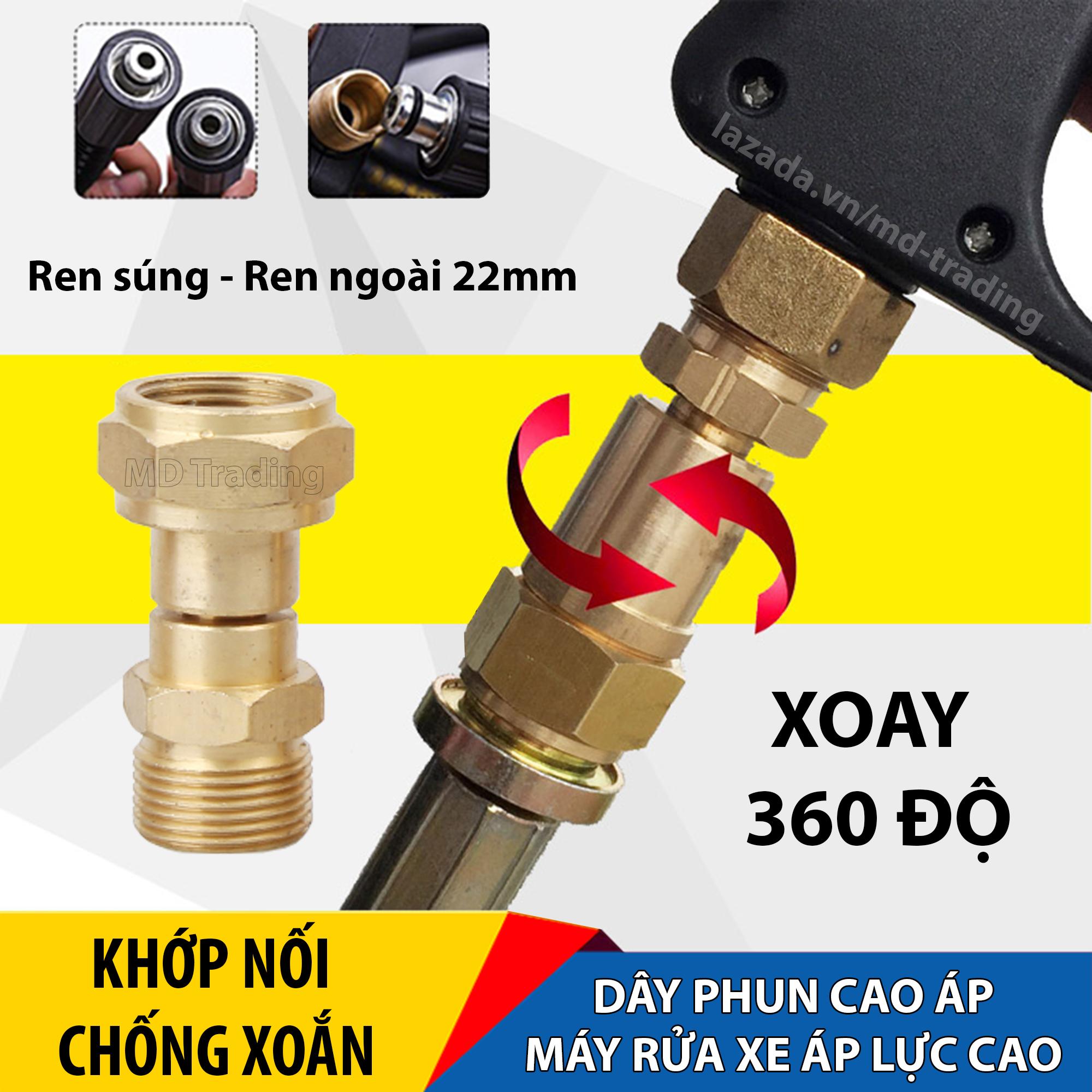Khớp nối chống xoắn 360 độ cho dây phun cao áp của máy rửa xe áp lực cao - Ren ngoài 22mm