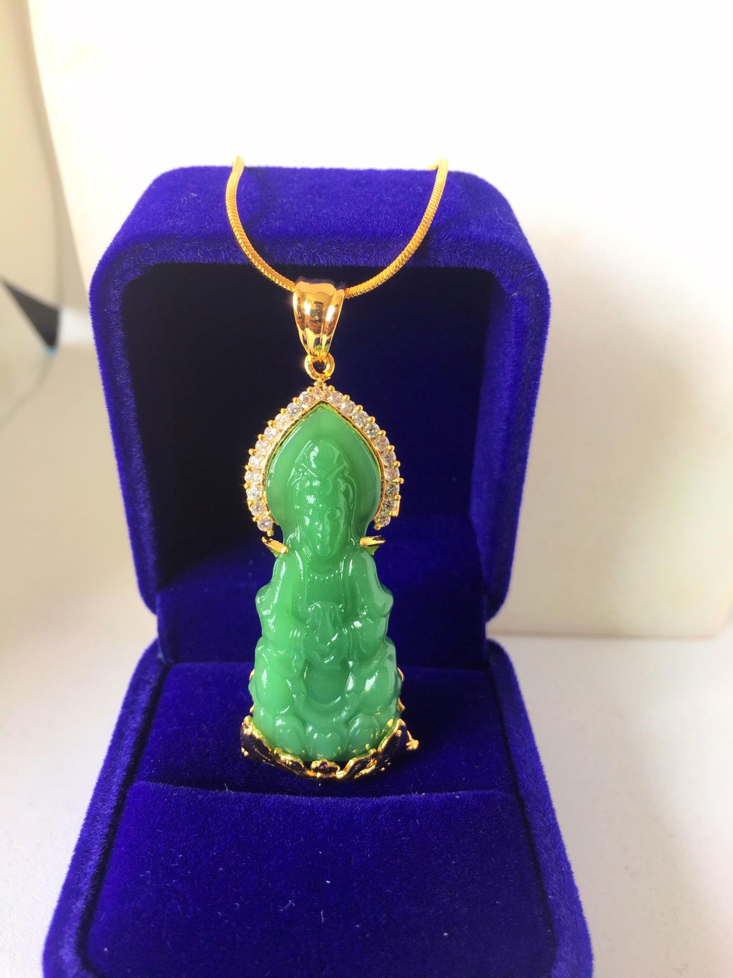 Nữ trang Dây chuyền nữ bạc Thái mạ vàng cao cấp + mặt Phật xanh