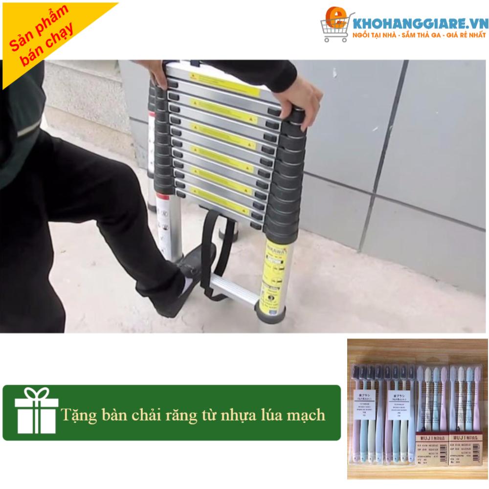 thang nhôm rút 3m8 tặng bàn chải lúa mạch