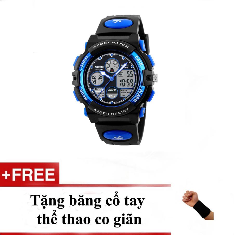 Đồng Hồ Trẻ Em Thể Thao Điện Tử Chống Nước Dây Cao Su Skmei 1163 Xan- Tặng băng cổ tay