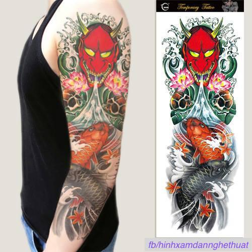 [HCM]Combo 2 tấm hình xăm dán tattoo kín tay 17x48cm mặt quỉ cá chép QB-3025 (Tặng ngay 1 tấm cùng size khi mua 2 combo)