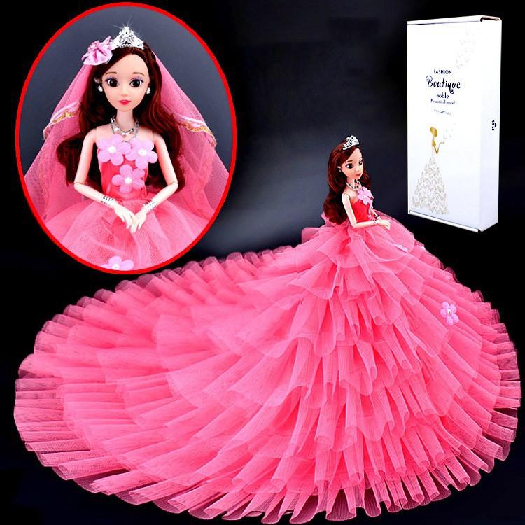 Búp Bê Cô Dâu Xòe Tầng Hồng (Hộp) Tặng Phụ Kiện 08 Món+ Tặng 03 Váy Ngắn