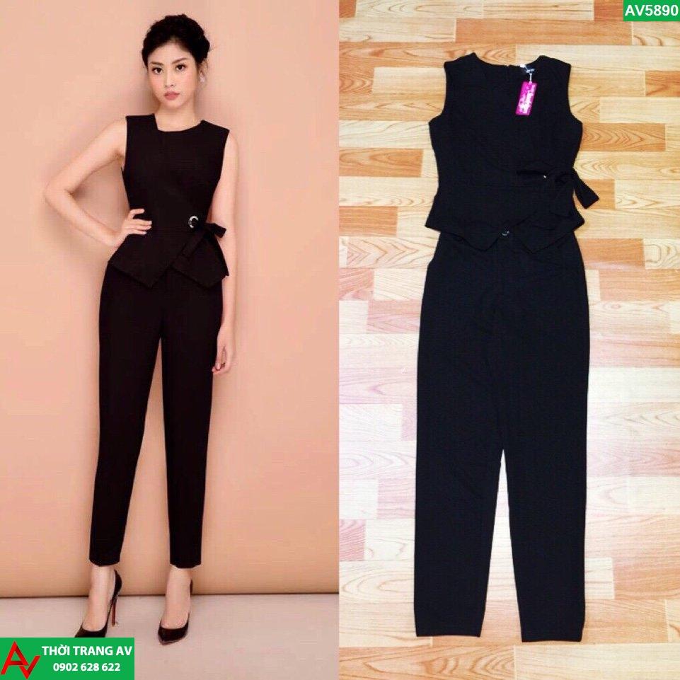 Bộ áo kiểu peplum thắt nơ eo và quần dài xinh xắn - AV5890