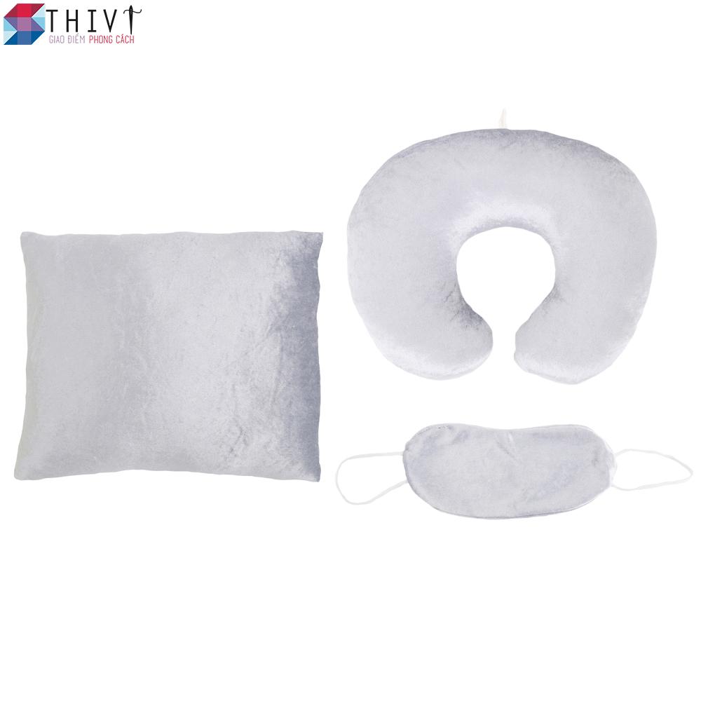 Combo gối tựa lưng, gối cổ và bịt mắt du lịch màu trơn thivi