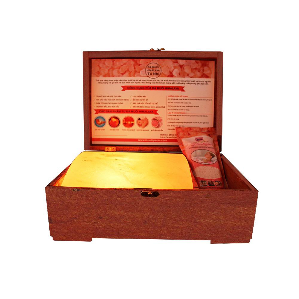 Hộp massage đá muối Himalaya mặt cong (hộp gỗ thiết kế độc quyền)