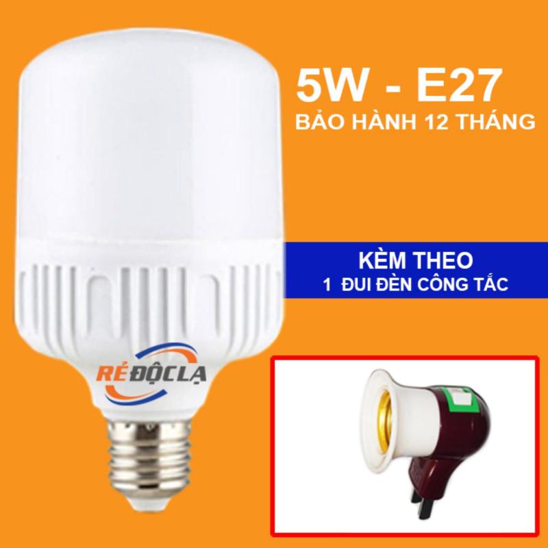 Bóng đèn Led trụ 5W Trắng + Đui Đèn Công Tắc