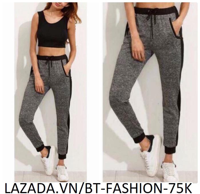 Quần Dài Nữ Thun Phom Rộng Jogger Thể Thao Thời Trang Hàn Quốc - BT Fashion (Sọc Bo - 01)