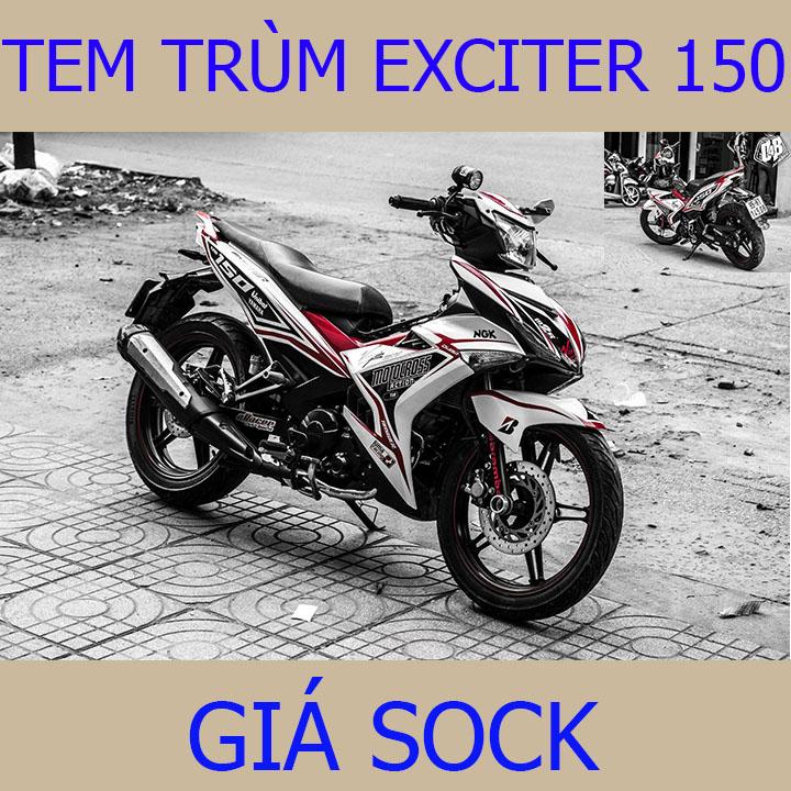 Tem trùm xe exciter 150 trắng đỏ thể thao