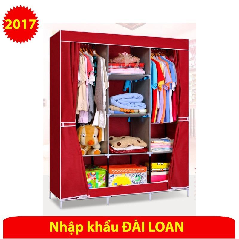Tủ vải đựng quần áo 3 buồng 8 ngăn 3D
