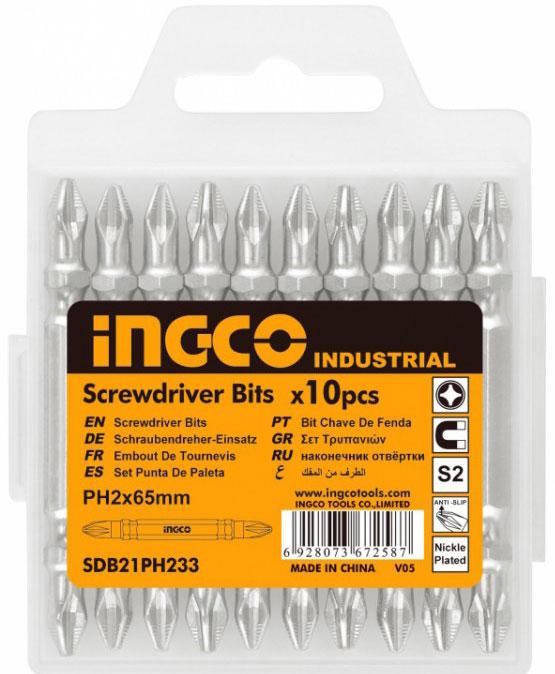 Ph2x65mm bộ mũi vít bake 2 đầu 10 cái ingco sdb21ph233