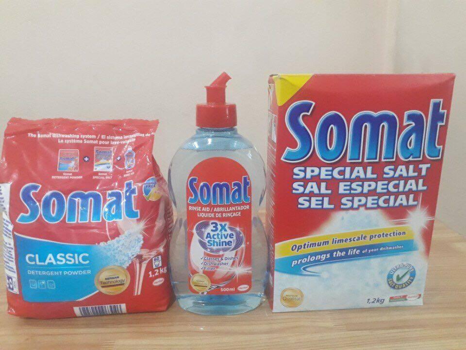 Combo bột rửa bát somat 1,2kg + muối somat 1,2kg + bóng somat 750ml dùng cho máy rửa bát
