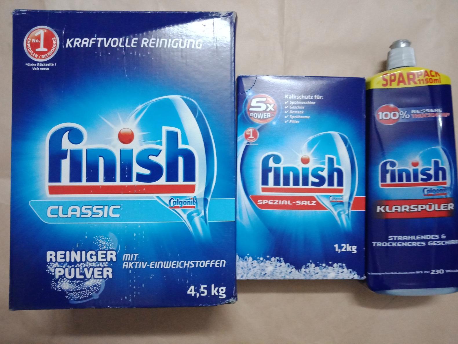 Combo Bột rửa bát Finish 4,5kg + Muối Finish 1,2kg + Bóng Finish 115oml (viên rửa chén alio ,somat )dùng cho máy