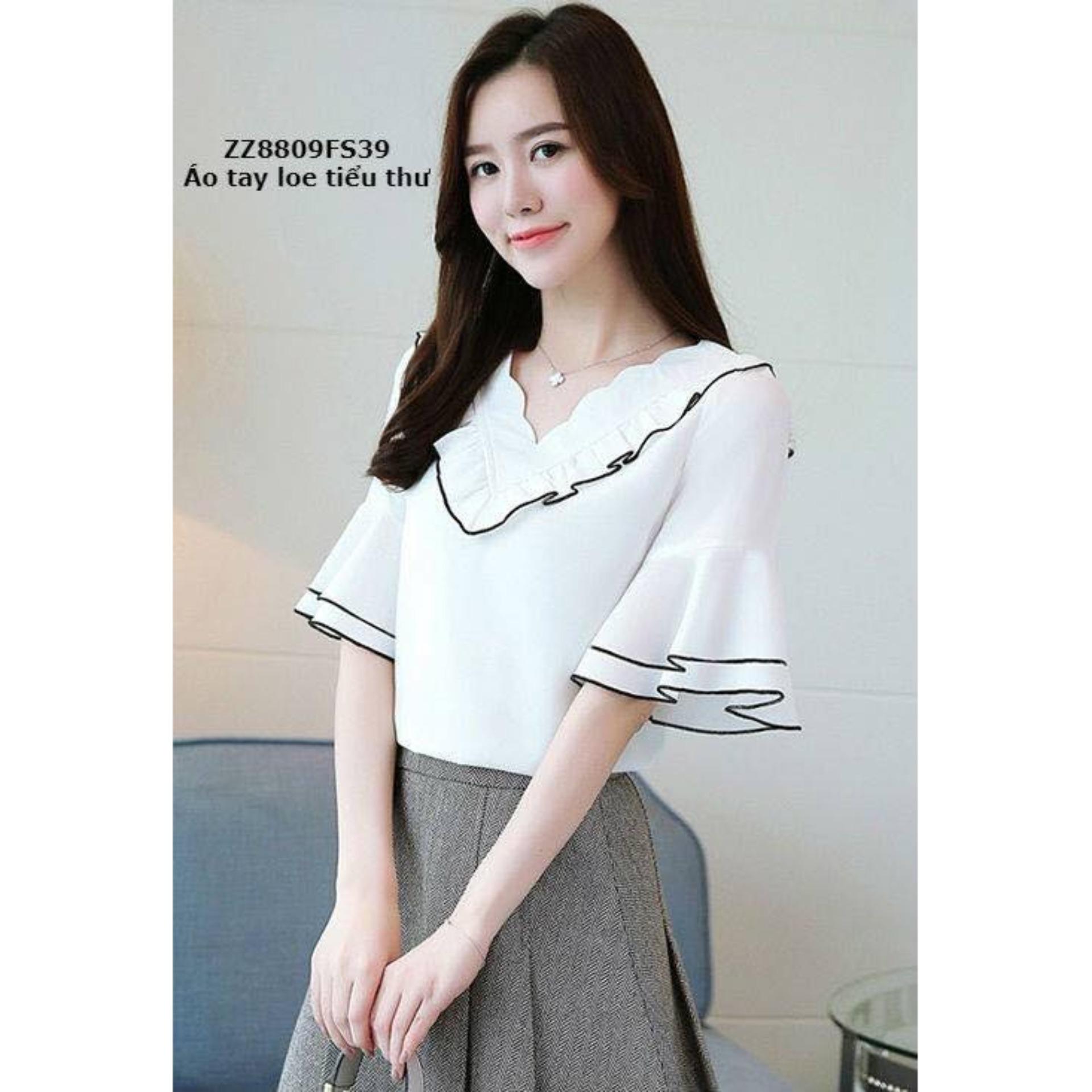 [HCM]Áo thời trang cổ tim tau loe 2 bèo TRẮNG
