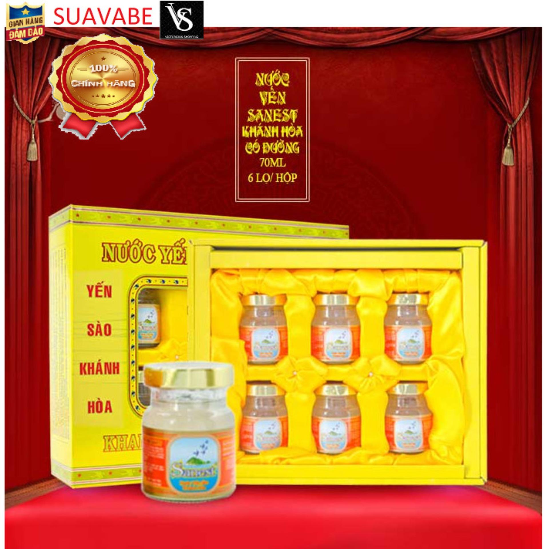 Hộp quà tặng  6 hũ yến sào Sanest Khánh Hòa có đường (KL:6 lọ x 70ml)