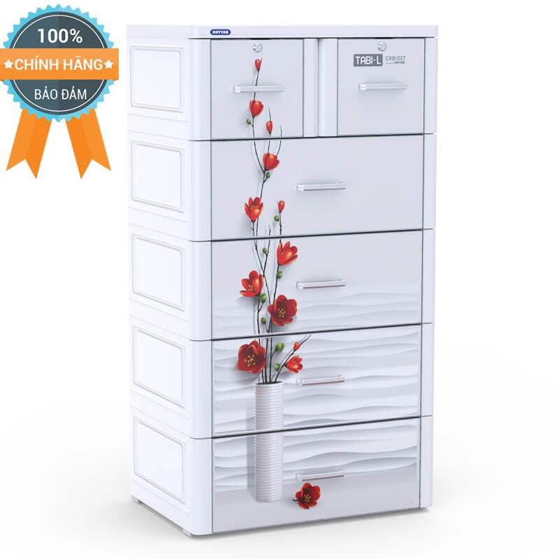 [HCM]Tủ nhựa Duy Tân TABI-L 5 tầng màu trắng hoa đỏ