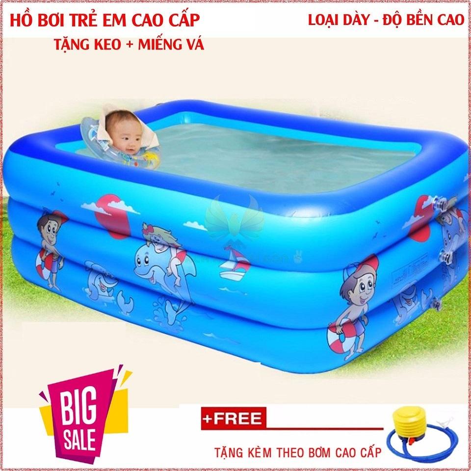 Các Loại Bể Bơi Phao Cao Cấp ( Tặng Kèm Bơm Hơi+2 Miếng Vá+1 Lọ Keo) Hình Chữ Nhật Kích Thước 135X90X55 Cm, Hàng Loại 1 Cực Dày Dặn - BH 2 Năm