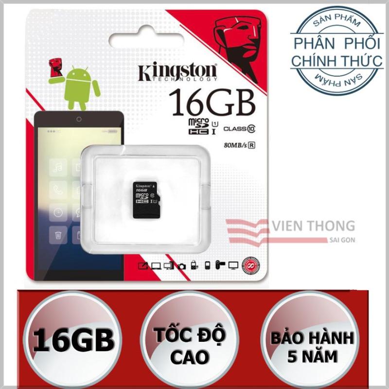 Thẻ nhớ 16GB Kingston UHS1 Up to 80MB/s Class10 microSDHC (Đen) - Hãng Phân phối chính thức (PT)