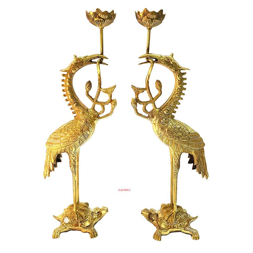 Đôi hạc thờ DT số 2 cao 43 cm nặng 2,8 kg màu vàng sáng bóng