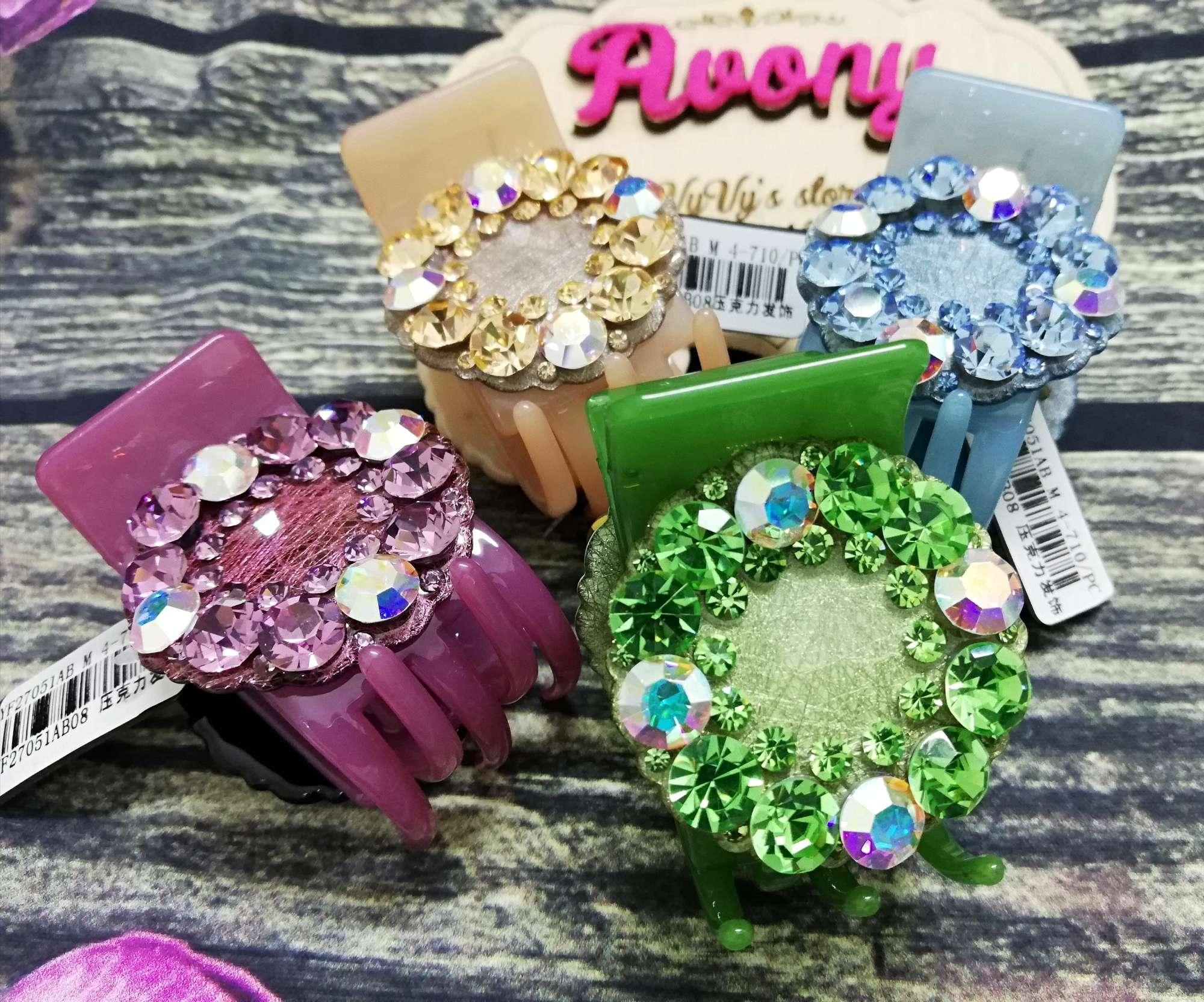 [HCM]Kẹp tóc càng cua 5 răng tròn đính đá cao cấp Marcely