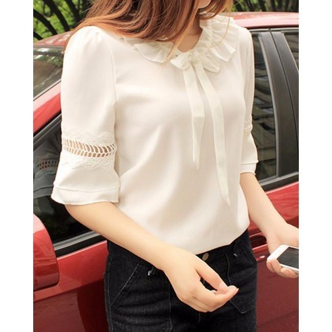 Áo kiểu nữ tay loe phối ren - Tặng 2 dây cột tóc xinh xắn cho đơn từ 149k