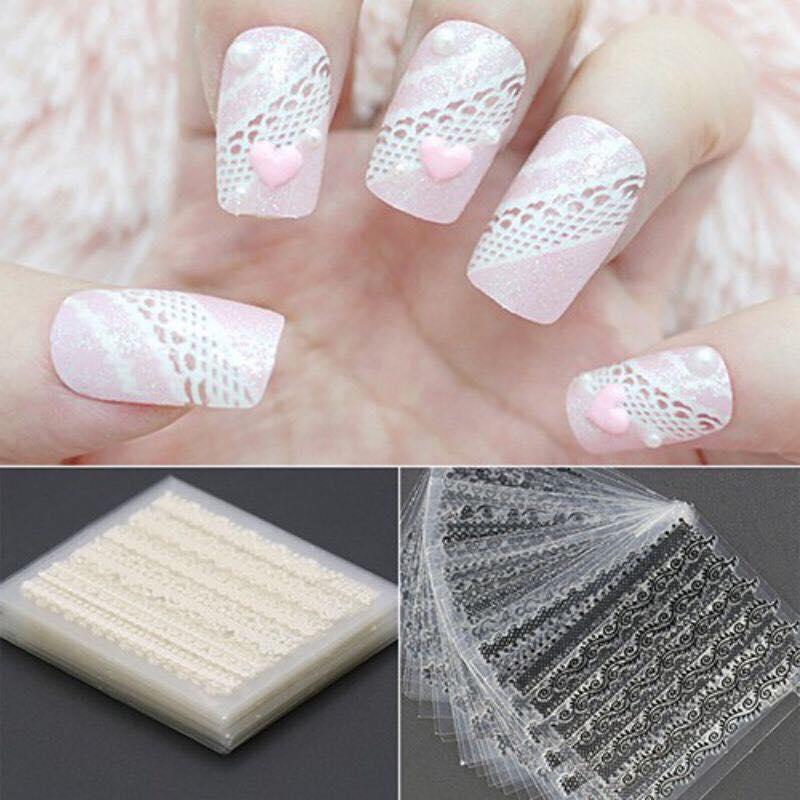 Bộ 10 tấm decal 3D ren dán móng nghệ thuật Nails art - Sticker 3D trang trí móng tay họa tiết ren