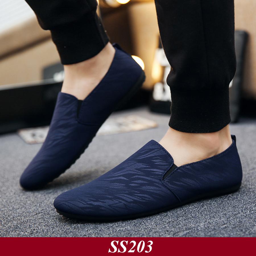 Giày Lười Nam Hàn Quốc Màu Xanh Giày lười vải Nam phong cách