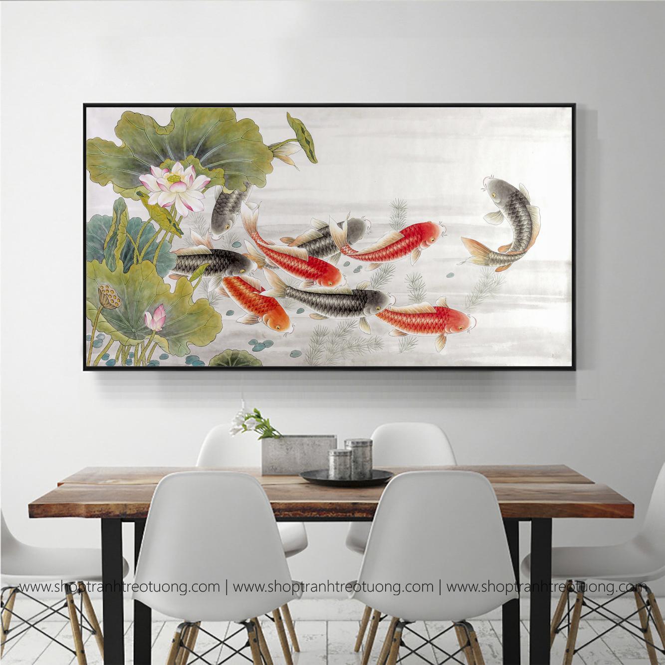 Tranh treo tường Cửu ngư quần hội 1 - DC131, Tranh treo tường chất lượng cao, siêu sắc nét, đẹp giá rẻ tại Du Mục Art