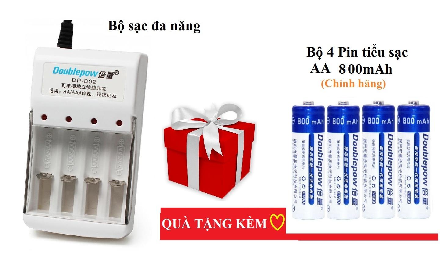 Combo Bộ sạc đa năng Tặng 4 Pin tiểu sạc AA 800mAh - Double Pow
