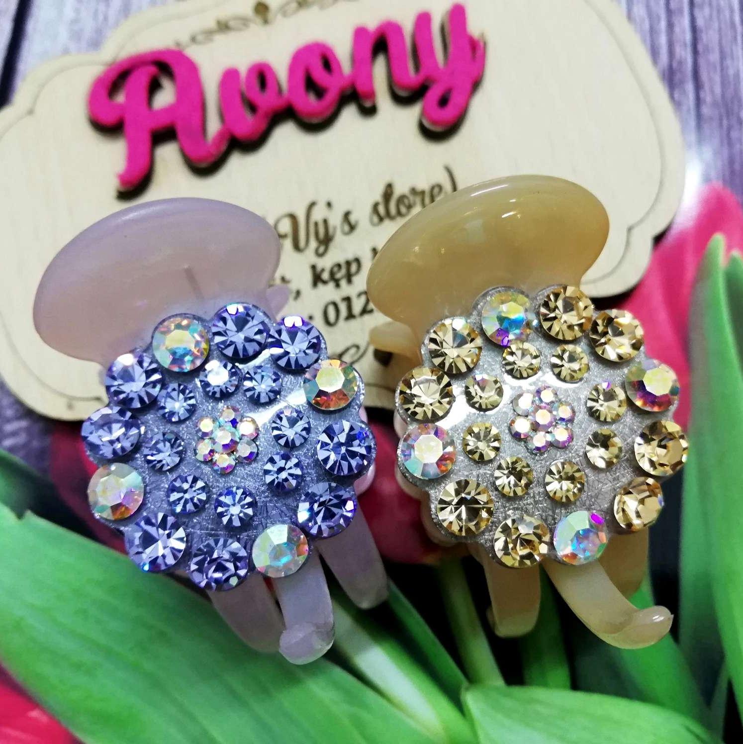 [HCM]Kẹp tóc càng cua 3 răng tròn đính đá lấp lánh cao cấp