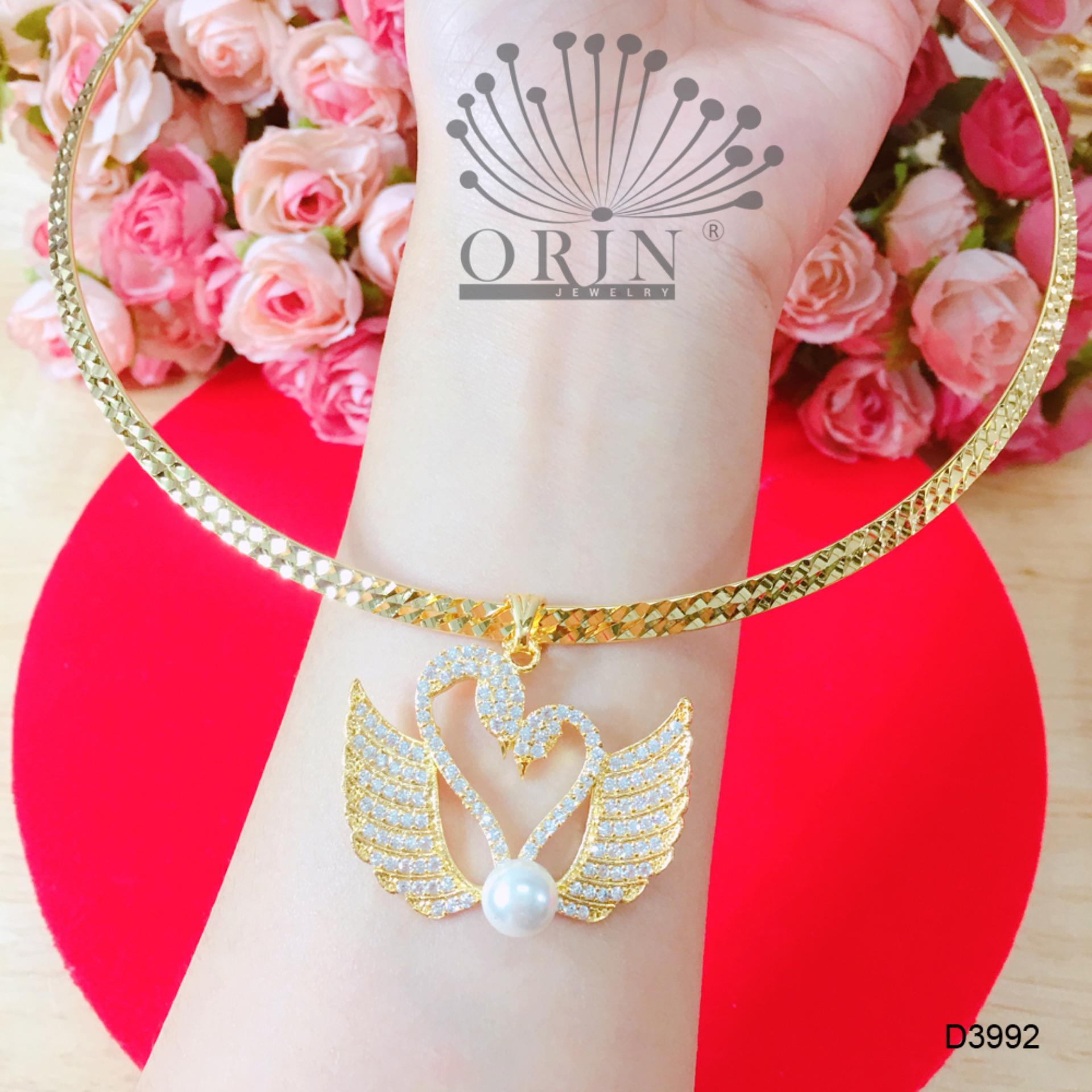 Kiềng cổ dạng dẹp mặt thiên nga ngọc trai nhân tạo cao cấp Orin D3992 - Long Tien