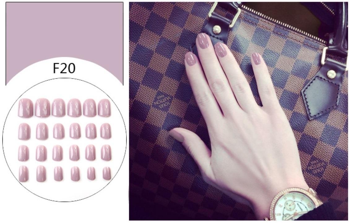 Bộ 24 móng tay giả màu tím nhạt đầu vuông (kèm keo)