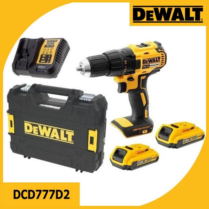 [HCM][Trả góp 0%] Máy khoan vặn vít dùng pin DeWalt DCD777D2-B1 (Kèm 2 Pin 1 đế sạc và 1 vali nhựa)  - Tốc độ không tải 0-1.750 v/p Trọng lượng 1.8kg.