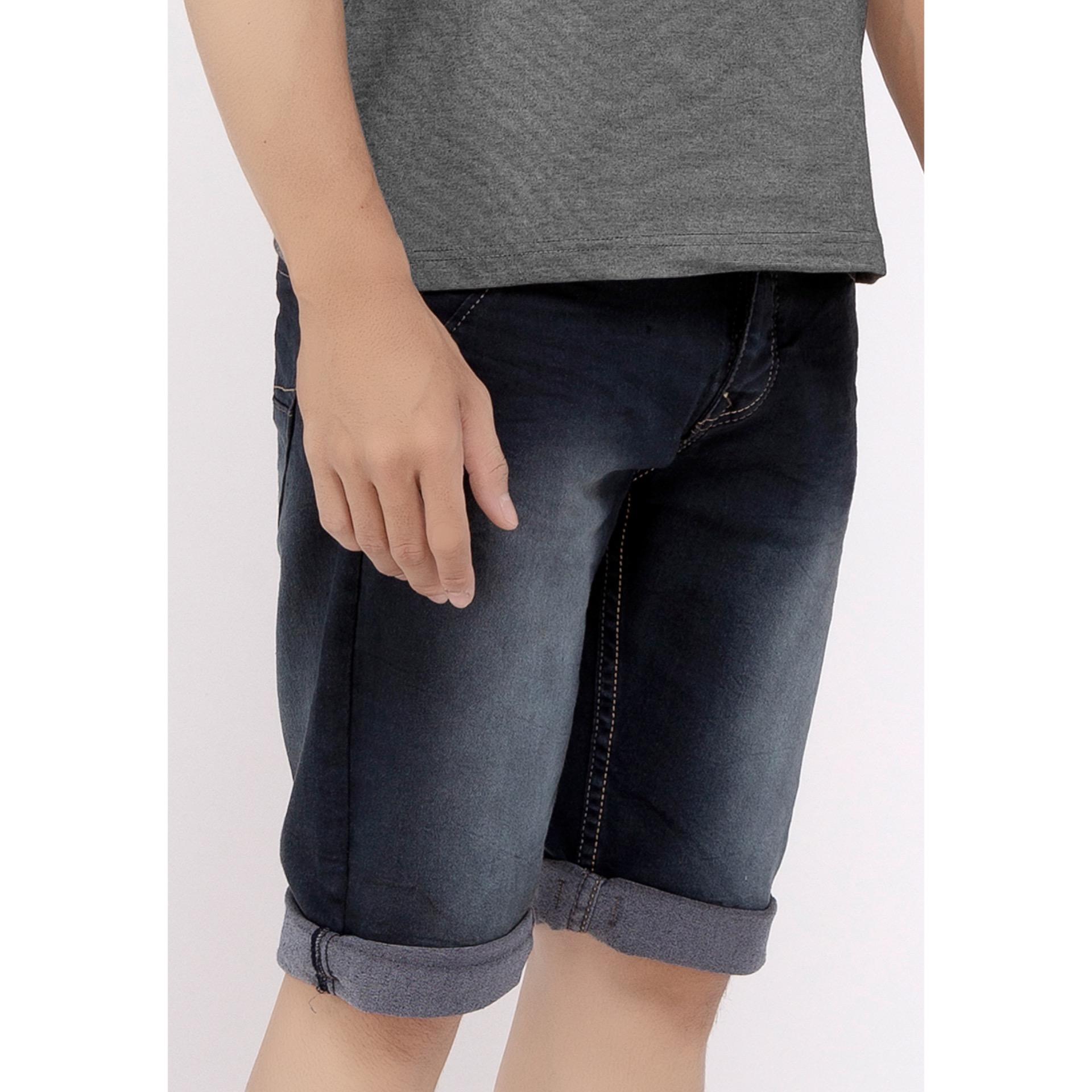 Quần short jeans nam a91 jeans dáng ôm, wash sáng 099