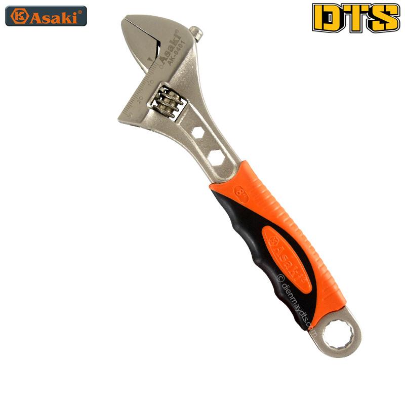 Mỏ lết cao cấp cán bọc nhựa PVC chống trượt Asaki AK-0401 8inch-200mm