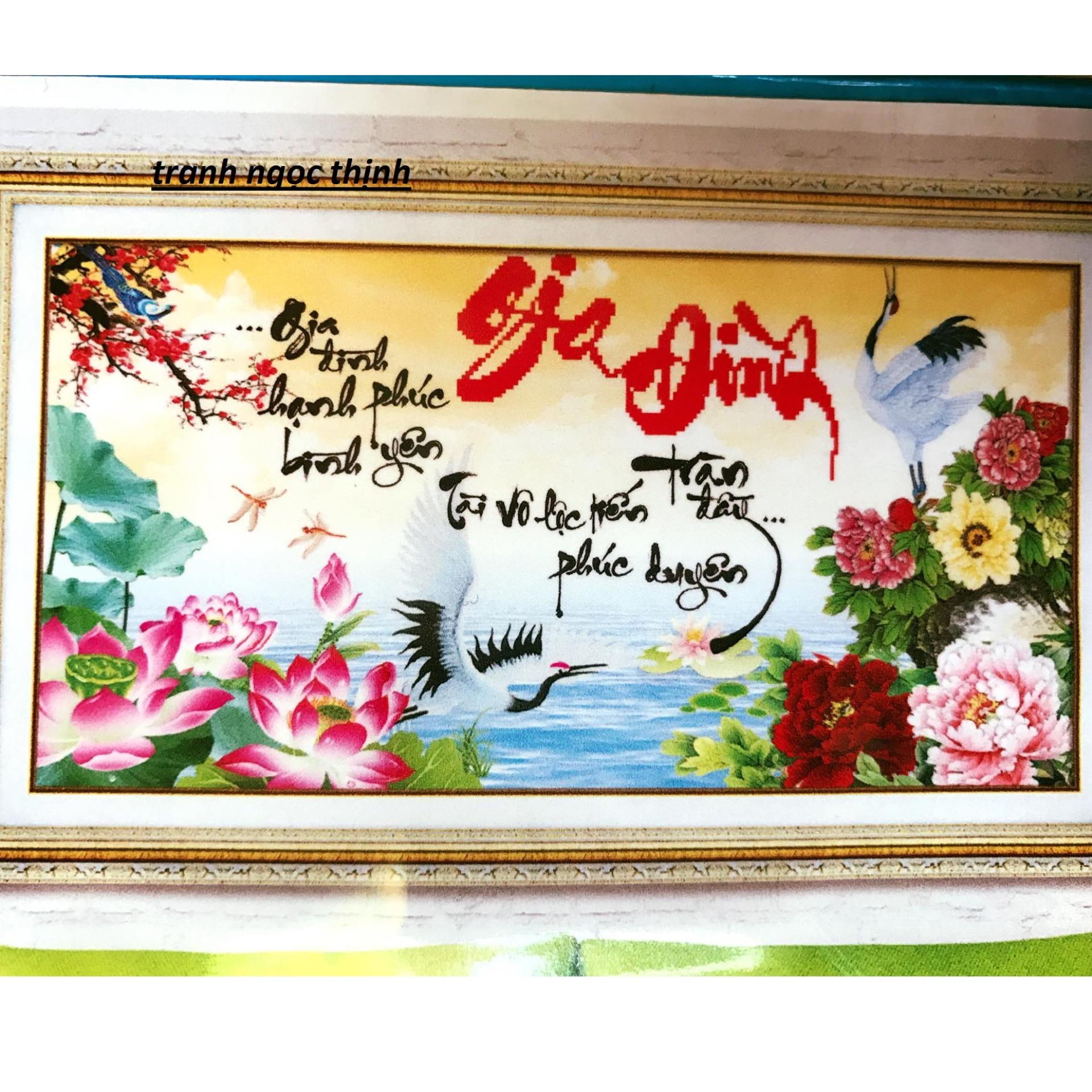 Tranh THÊU cao cấp 5D- Thư Pháp Chữ Gia Đình 03- Tranh NgocthinhShop