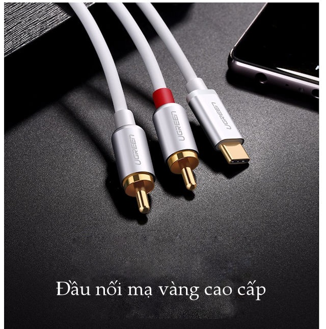Cáp chuyển đổi USB type C sang 2 đầu hoa sen RCA cao cấp dài 0.5-3m UGREEN AV145 Cáp chuyển đổi USB type C sang 2 đầu hoa sen RCA cao cấp dài 0.5-3m UGREEN AV145