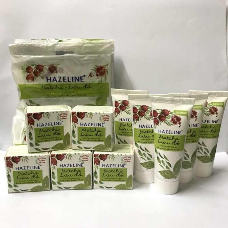 (NHH) Trọn bộ 10 món: 5 hộp kem nén dưỡng trắng Ha-ze-line (3g/hộp), 5 tuýp sữa rửa mặt sáng da Ha-ze-line (15g/ tuýp) Tặng túi đựng mỹ phẩm xinh xắn
