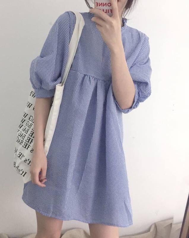 [HCM]Babydoll caro xanh nhí