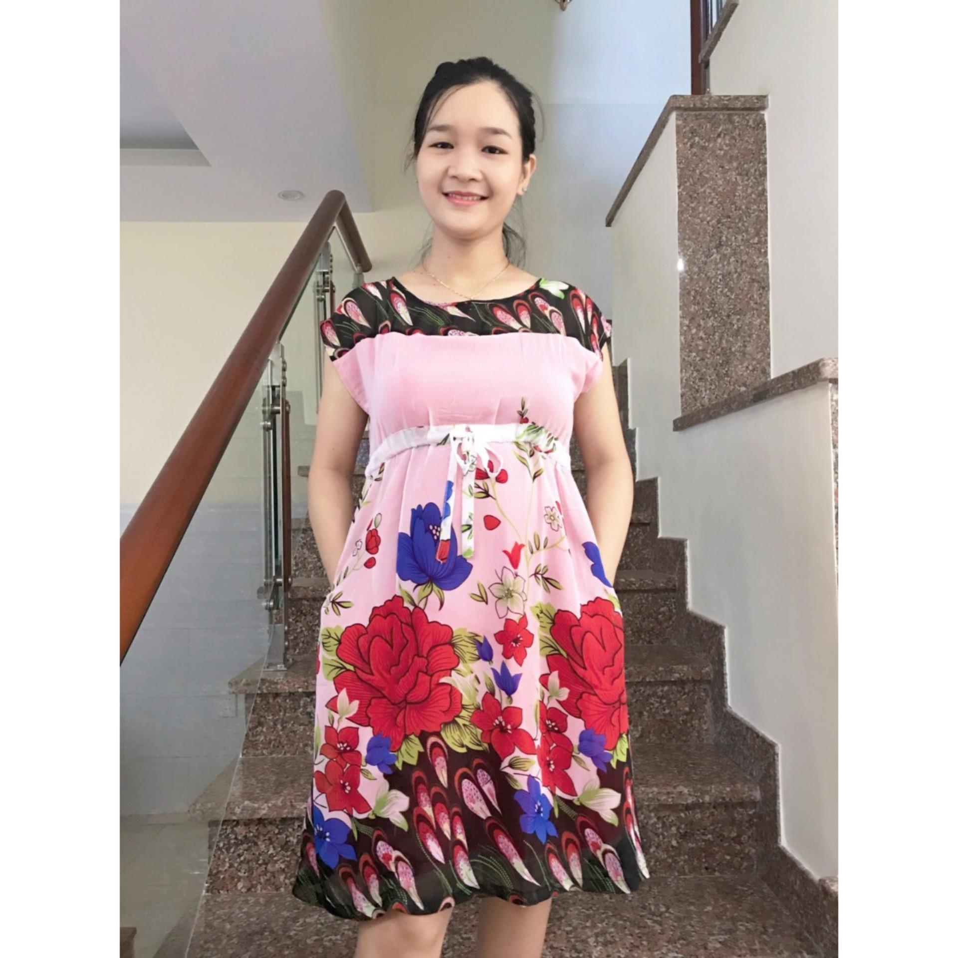 Đầm bầu voan thắt nơ eo