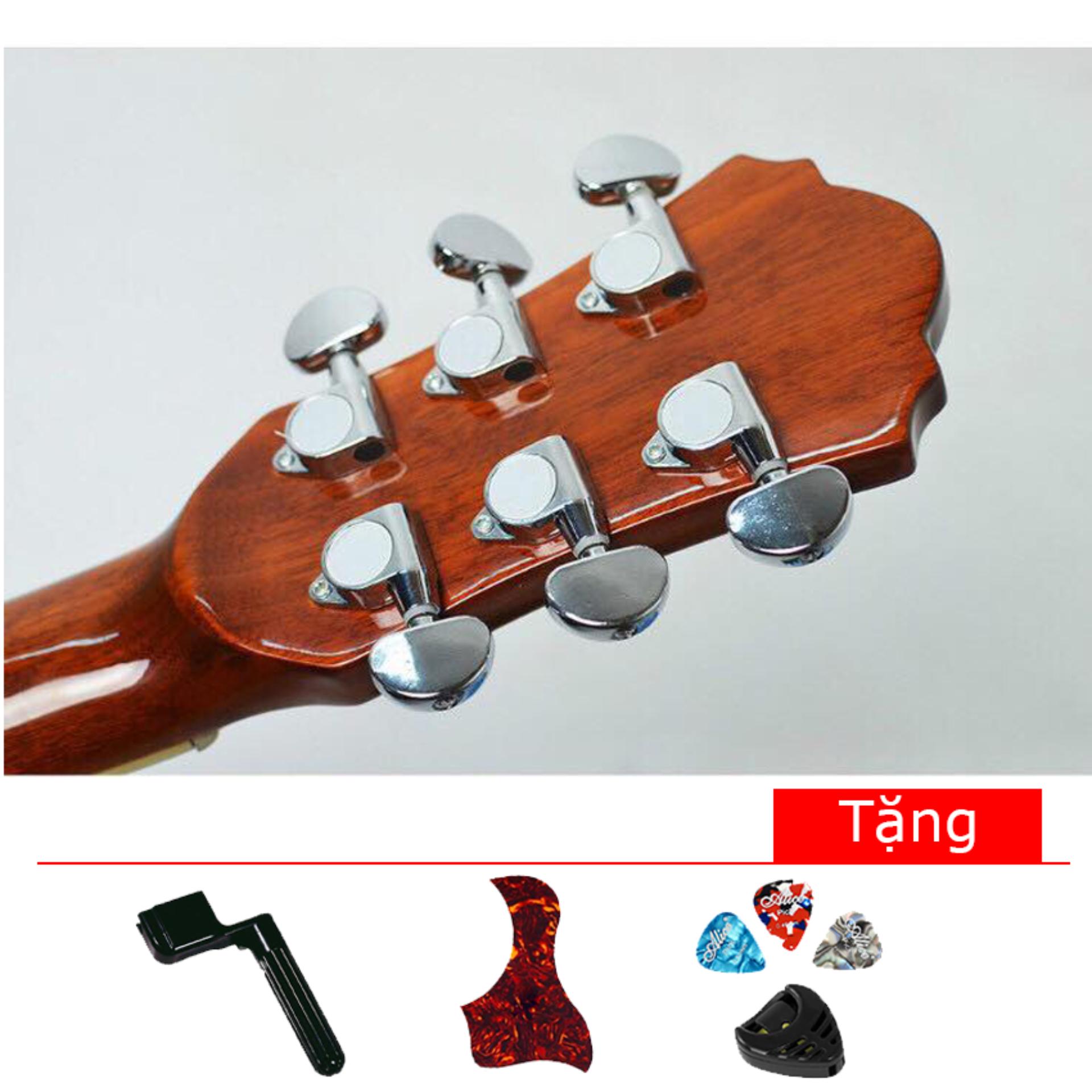 Bộ 6 khóa đàn guitar Acoustic đúc Niken đặc (tặng pick, hộp pick, dán chống xước, tay quay lên dây đàn)