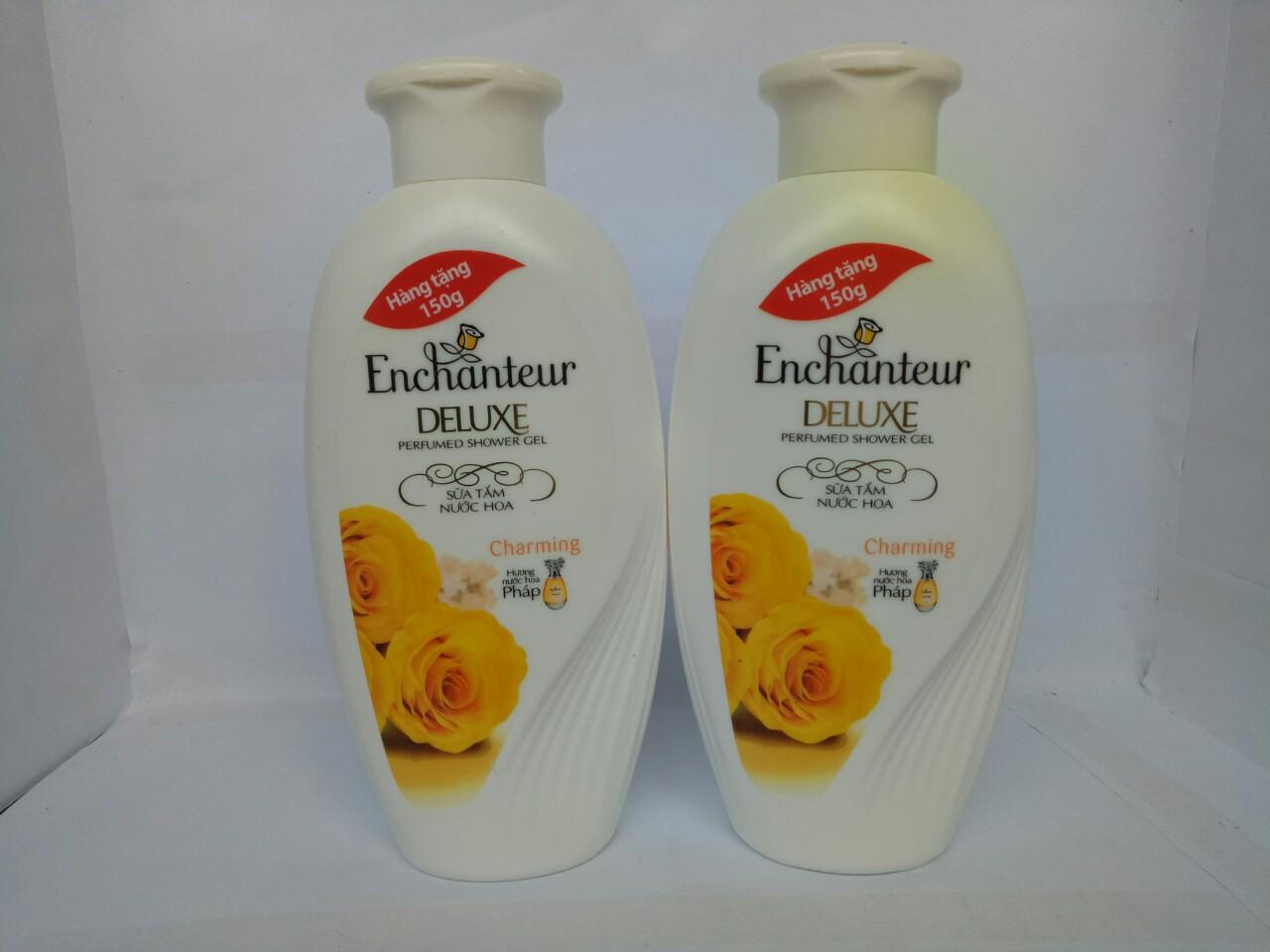 [HCM]Combo 2 chai Sữa Tắm Trắng Và Dưỡng Ẩm có hạt Enchanteur Deluxe 150g + tặng 3 móc dán tường (HÀNG KM)