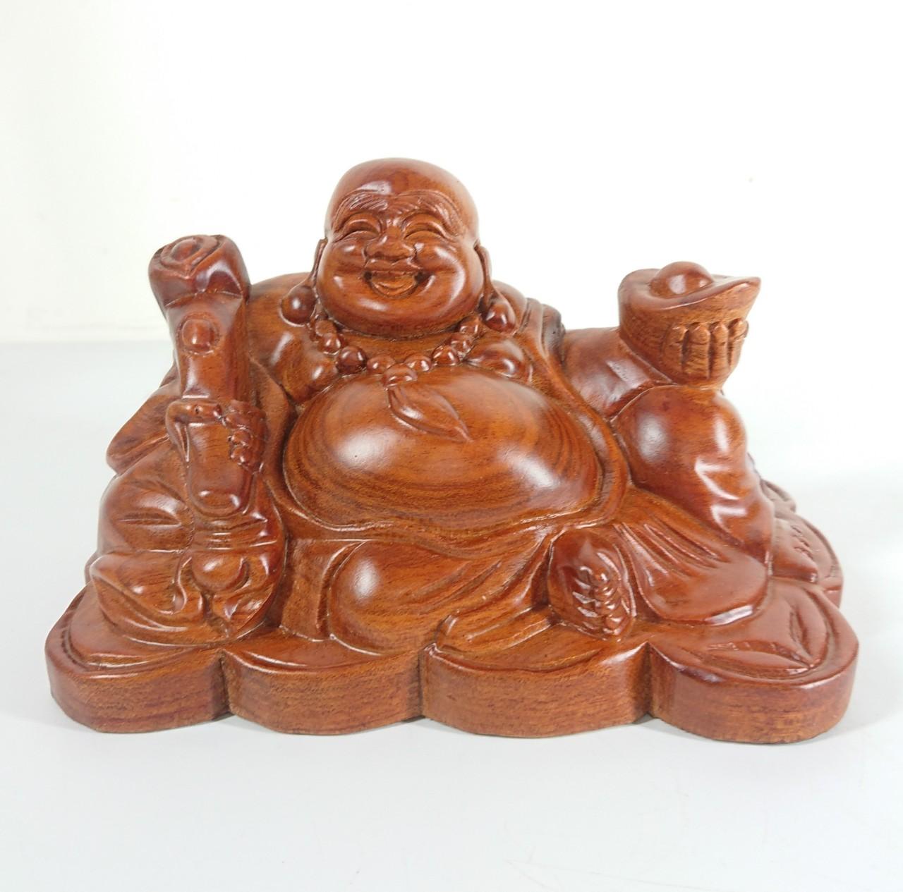 Tượng phật di lặc ngồi cầm vàng cầm như ý gỗ Hương